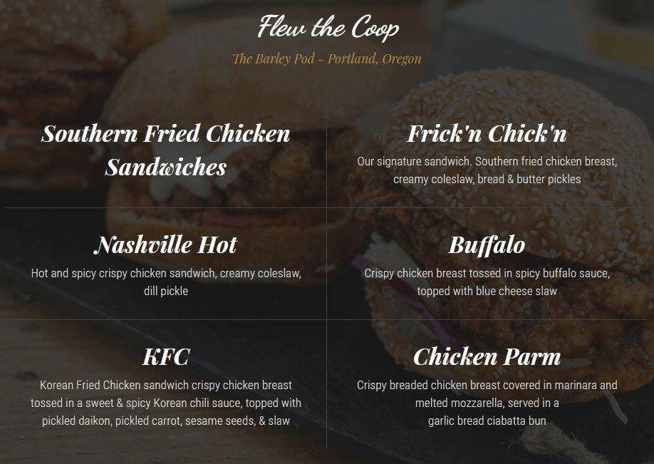 Flew the Coop餐廳網站 Flew the Coop餐廳網站